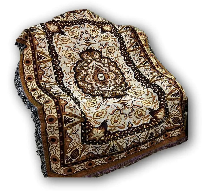 DaDa Bedding Elegant Tapestry Throw Blanket, Golden Persian Style Rug Ornate Floral - 50” x 60” (7175) by DaDalogy Bedding Collection