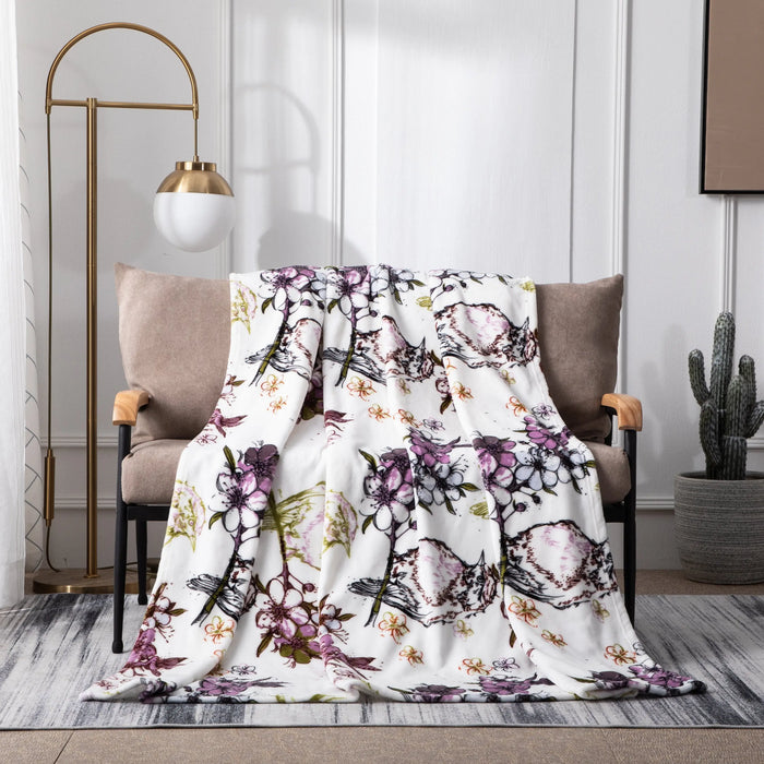DaDa Bedding Floral Blossoms Spring Cottage Birds Soft Fleece Throw Blanket (XY1010) by DaDalogy Bedding Collection