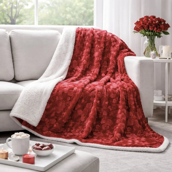 DaDa Bedding Luxury Romantic Red Lovely Hearts Dreamy Plush Faux Fur Throw Blanket (19) by DaDalogy Bedding Collection
