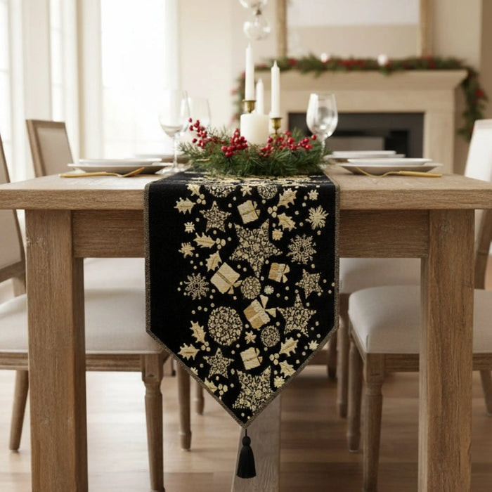 DaDa Bedding Magical Golden Reindeer Woven Tapestry Dining Table Runner (18272) by DaDalogy Bedding Collection