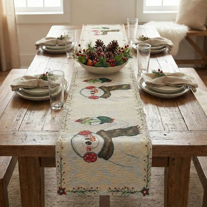 DaDa Bedding Magical Snowman Holiday Woven Tapestry Dining Table Runner (9733) by DaDalogy Bedding Collection