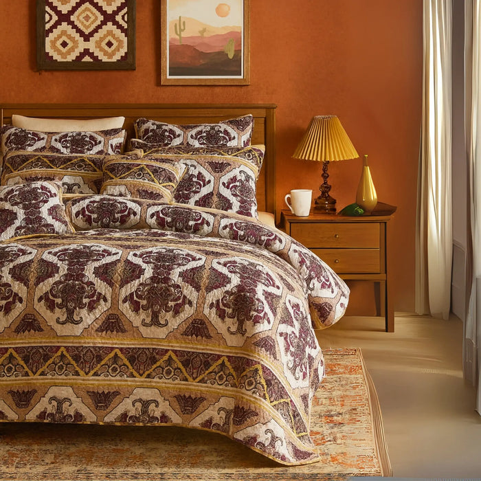 DaDa Bedding Majestic Oriental Kilim Bedspread - Royal Persian Traditional Design Intricate Ornate Ornament Print Coverlet w/ Shams by DaDalogy Bedding Collection