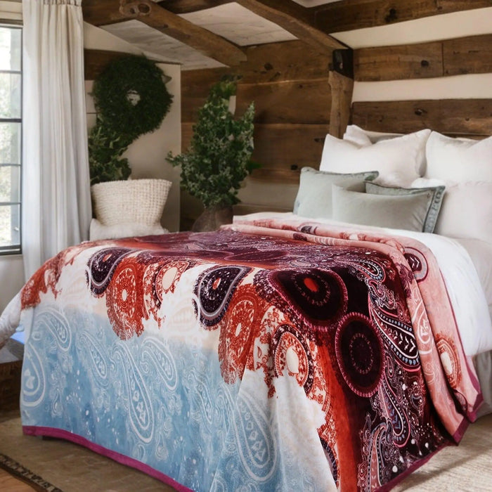 DaDa Bedding Paisley Dreams Floral Burgundy Mink Fleece Flannel Throw Blanket (XY0025) by DaDalogy Bedding Collection