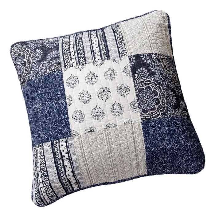DaDa Bedding Patchwork Denim Blue Elegance Bohemian Euro Sham - 26” x 26" - 1PC (JHW660) by DaDalogy Bedding Collection