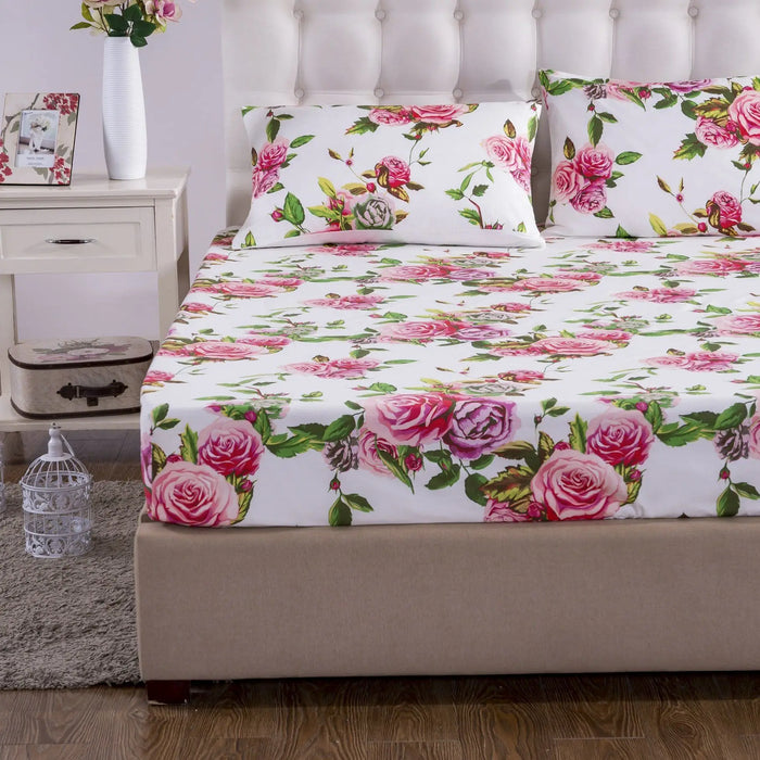 DaDa Bedding Pink Romantic Roses Floral Fitted Sheet Set by DaDalogy Bedding Collection