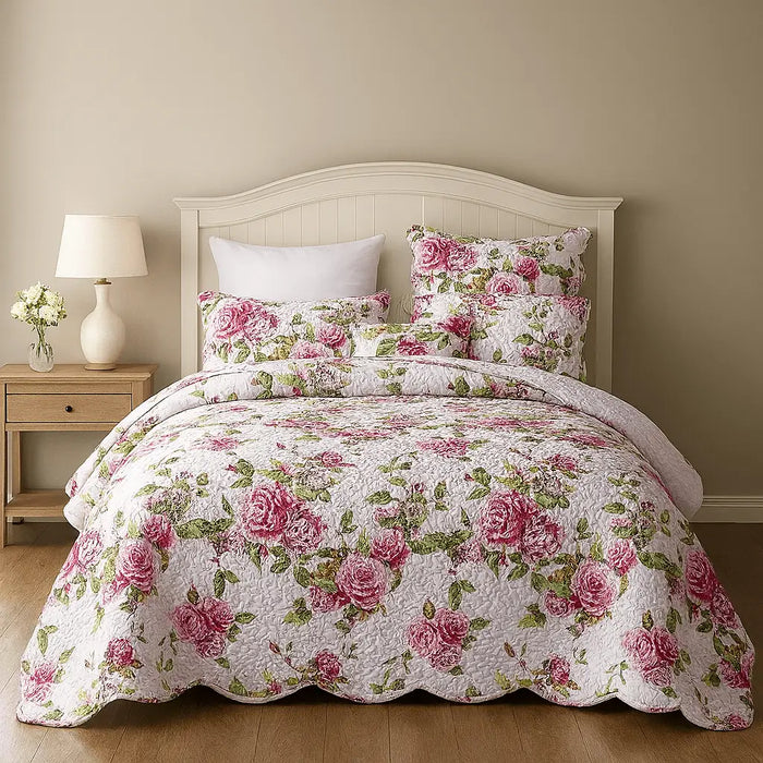 DaDa Bedding Pink Romantic Roses Floral Quilt Set by DaDalogy Bedding Collection
