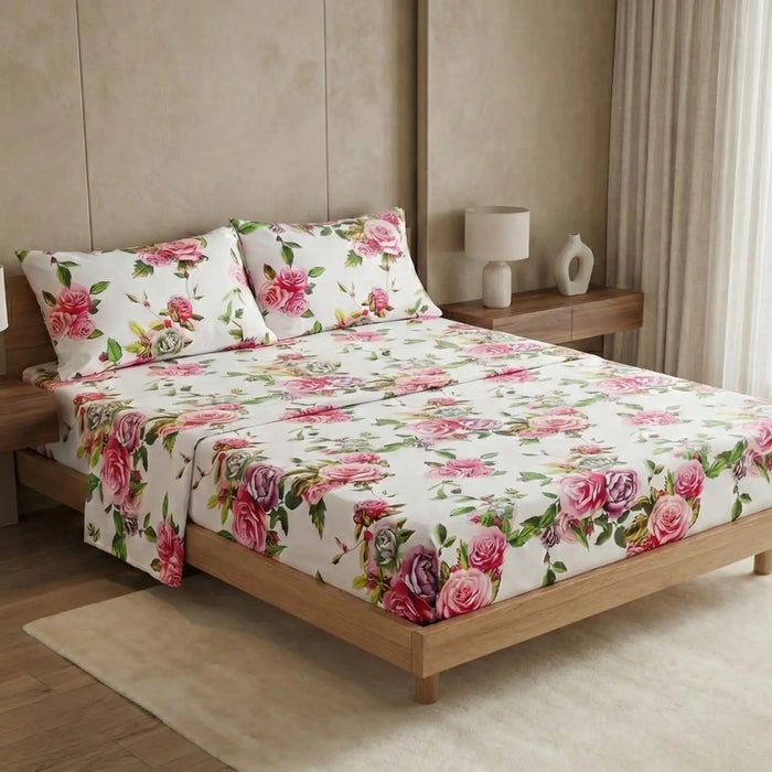 DaDa Bedding Pink Romantic Roses Floral Sheet Set by DaDalogy Bedding Collection