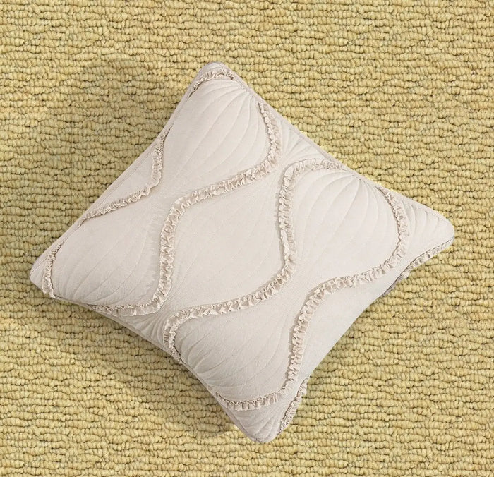 DaDa Bedding Set of 2 Charming Country Tufted Ivory Tan Ruffles Throw Pillow Covers - 18" x 18" (JHW873) by DaDalogy Bedding Collection