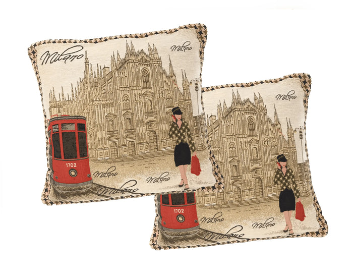 DaDa Bedding Set of 2-Pieces Postcard Milan Tapestry Throw Pillow Covers w/ Pillow Inserts, 18" x 18" by DaDalogy Bedding Collection