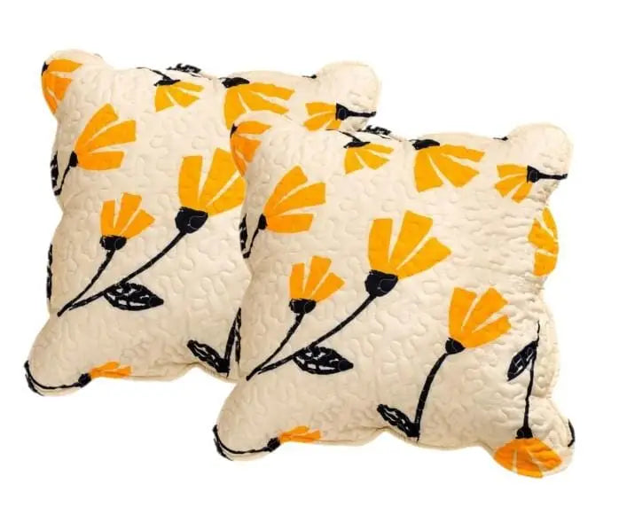DaDa Bedding Set of 2-Pieces Yellow Fleur Floral Golden Orange Ivory Cream Scalloped Throw Pillow Covers, 18" x 18" (18112) by DaDalogy Bedding Collection
