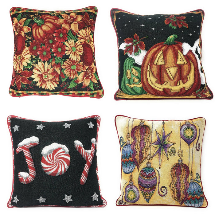 DaDa Bedding Set of 4 Pieces - Autumn Harvest Halloween & Christmas Ornaments Holiday Tapestry Throw Pillow Covers Bundle Pack - 16" x 16" by DaDalogy Bedding Collection