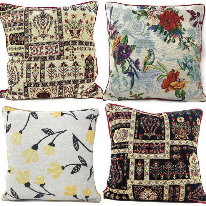 DaDa Bedding Set of 4 Pieces - Floral Garden Botanical Tapestry Throw Pillow Covers Bundle Pack - 16" x 16" by DaDalogy Bedding Collection