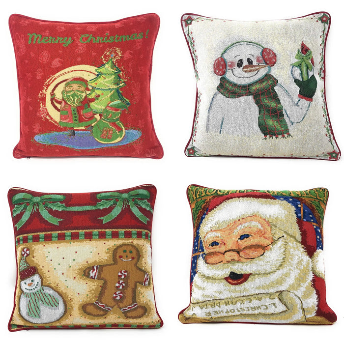 DaDa Bedding Set of 4 Pieces - Magical Santa Snowman Gingerbread Christmas Holiday Tapestry Throw Pillow Covers Bundle Pack - 16" x 16" by DaDalogy Bedding Collection