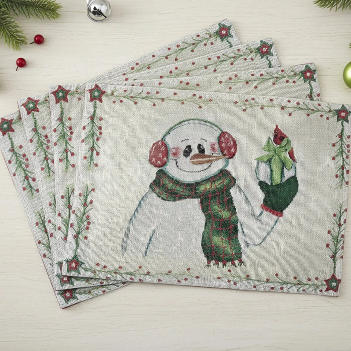 DaDa Bedding Set of 4-Pieces Magical Snowman Holiday Tapestry Placemats 13” x 19” (9733) by DaDalogy Bedding Collection