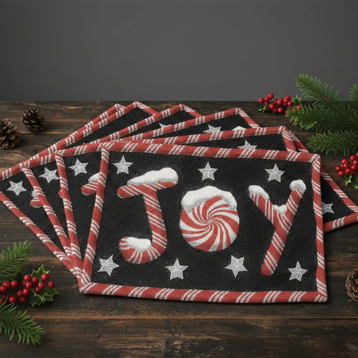 DaDa Bedding Set of 4-Pieces Peppermint Joy Holiday Tapestry Placemats 13” x 19” (12904) by DaDalogy Bedding Collection