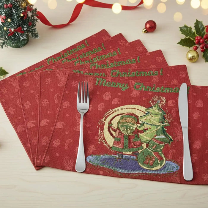 DaDa Bedding Set of 4-Pieces Red Santa Claus Christmas Tapestry Placemats 13” x 19” (17615) by DaDalogy Bedding Collection