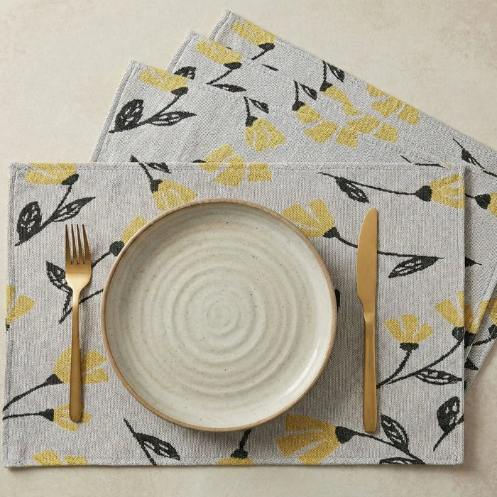 DaDa Bedding Set of 4-Pieces Sunshine Yellow Fleur Spring Tapestry Dining Table Placemats 13” x 19” (18112) by DaDalogy Bedding Collection