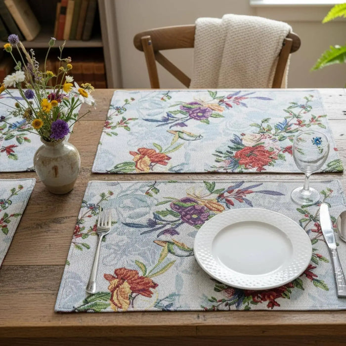 DaDa Bedding Set of 4-Pieces Tropical Sky Blue Birds Floral Tapestry Dining Table Placemats 13” x 19” (18116) by DaDalogy Bedding Collection