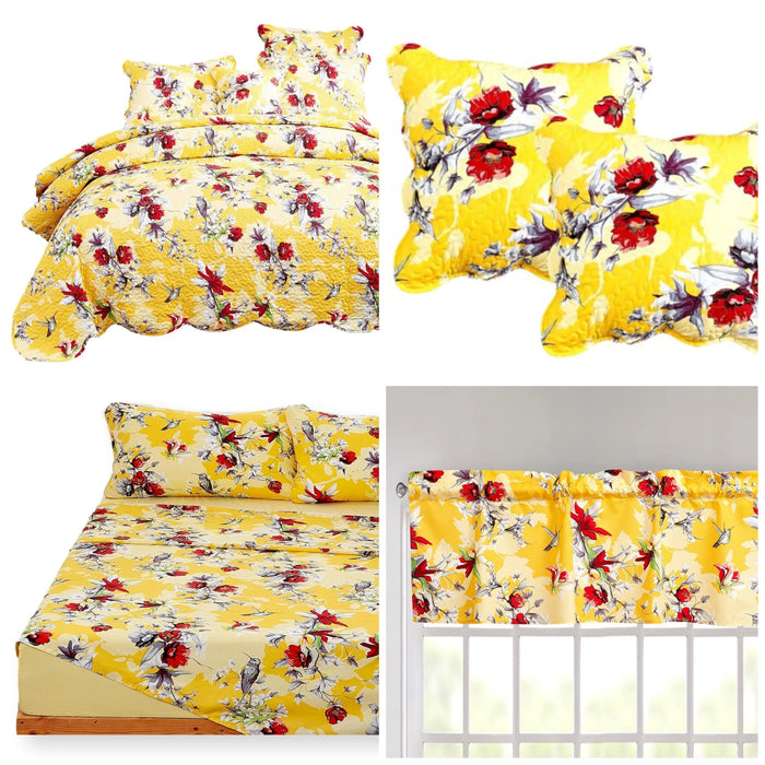 DaDa Bedding Sunshine Yellow Hummingbird Floral Bed in a Bag Set by DaDalogy Bedding Collection