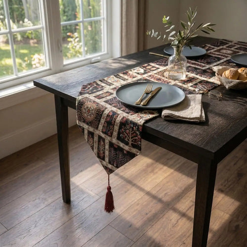 DaDalogy Bedding Elegant Woven Mughal Floral Tapestry Table Runner, Dark Noir Botanical Vintage Fleur (18197) by DaDalogy Bedding Collection