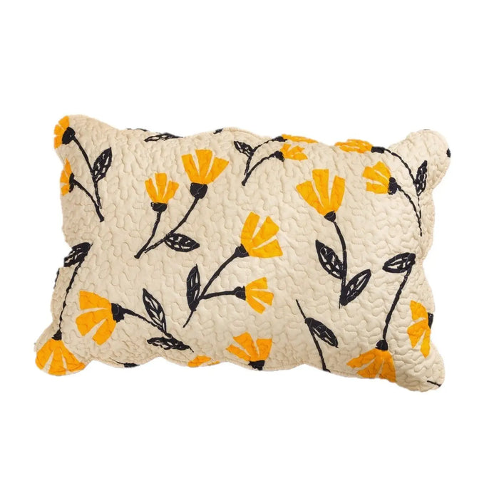 DaDalogy Bedding Yellow Fleur Floral Golden Orange Ivory Botanical Quilted Scalloped Pillow Sham (18112) by DaDalogy Bedding Collection