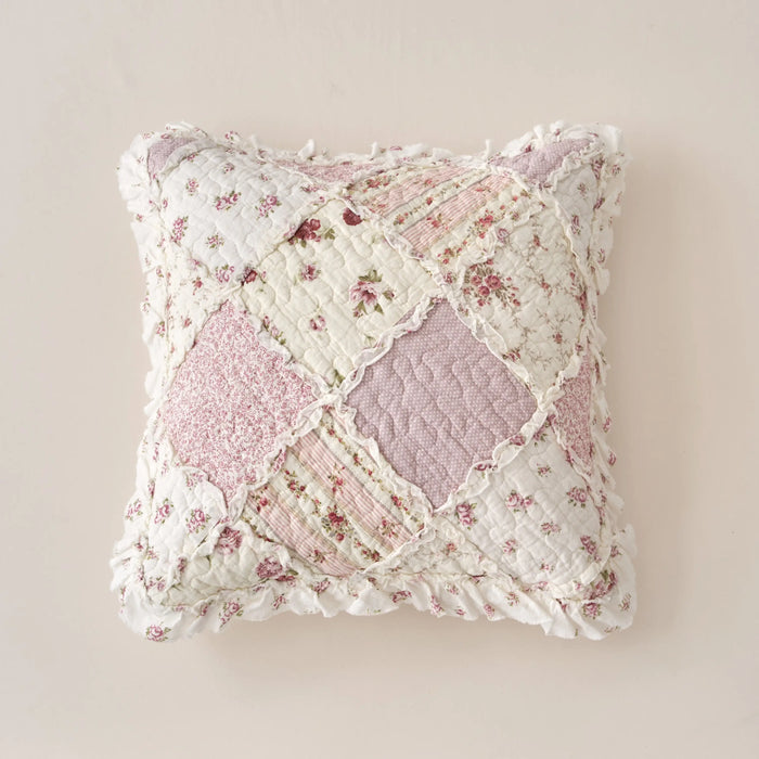 DaDalogy Blush Cottage Rose Pillow Covers – Set of 2, 18x18 Quilted Patchwork Floral Shabby Chic by DaDalogy Bedding Collection