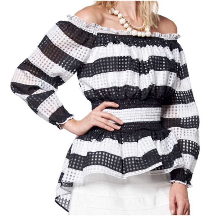 Striped off Shoulder Peplum Top by The House of Stylez