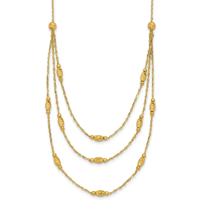 Diamond-Cut Beaded 14K Gold Polished Layered Necklace by Fine Color Jewels