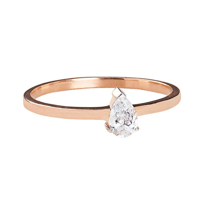 Diamond Teardrop 10K Rose Gold Solitaire Ring by Fine Color Jewels
