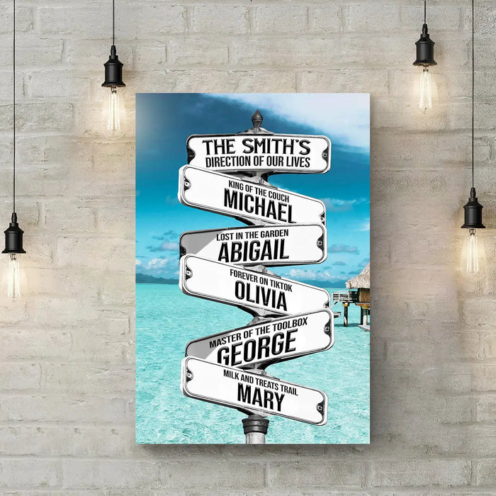 Direction Of Our Lives Family Beach Names Sign by Tailored Canvases