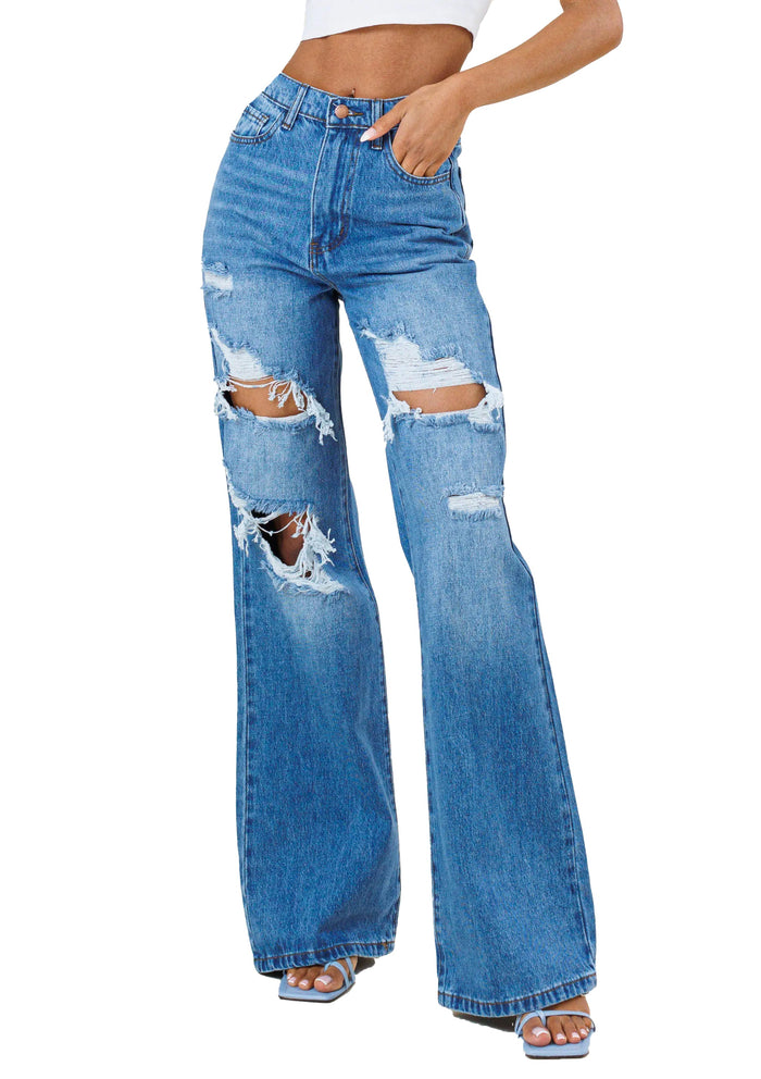 Distressed Wide Denim Jeans {33.5" inseam} by The House of Stylez