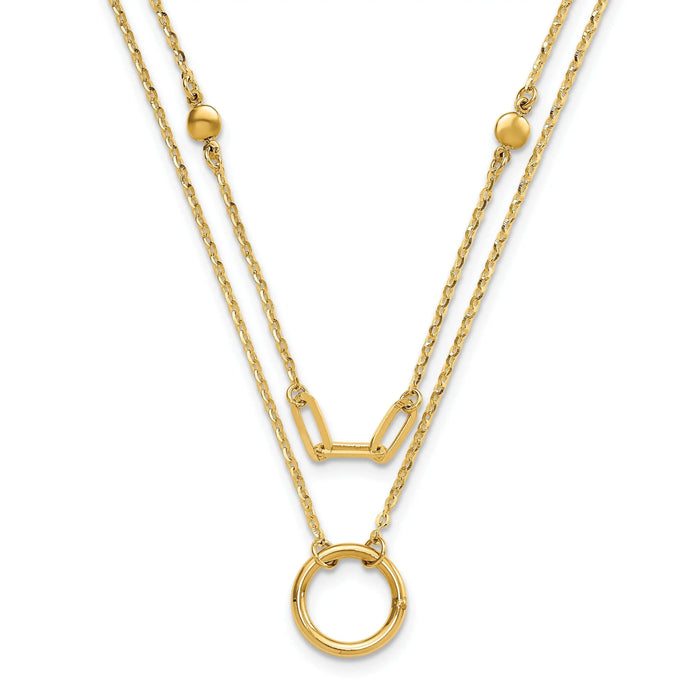 Double Layer Circle 14K Yellow Gold Cable Chain Necklace by Fine Color Jewels