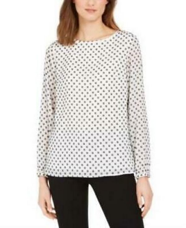 Nine West Long Sleeve Clip Dot Blouse, Size Medium by Vanessa Jane