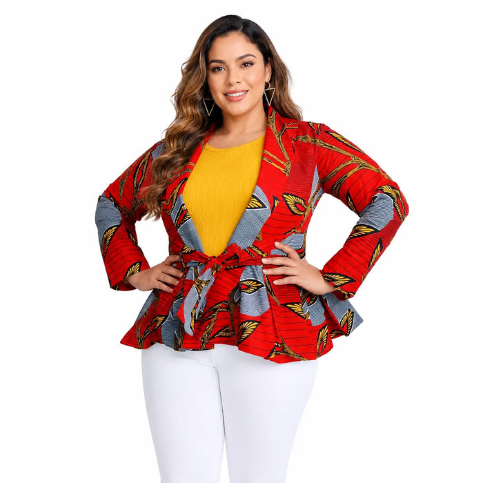 Duma Mbili African Print Long Sleeved Peplum Red Blouse by Duma Mbili LLC