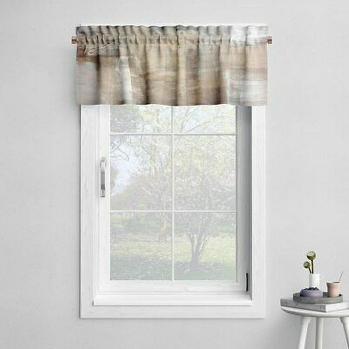 Kitchen Curtains Abstract Art Valance for Windows 52 x 18 Beige Grey by Vanessa Jane