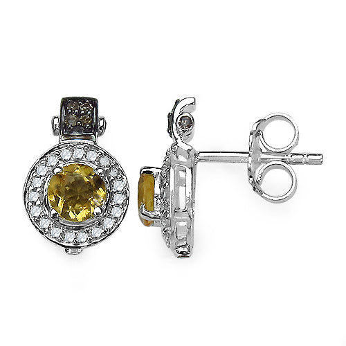 1.00 Carat Genuine Citrine and 0.31 ct..t.w Genuine Diamond Accents Sterling Silver Earrings by Avera Group
