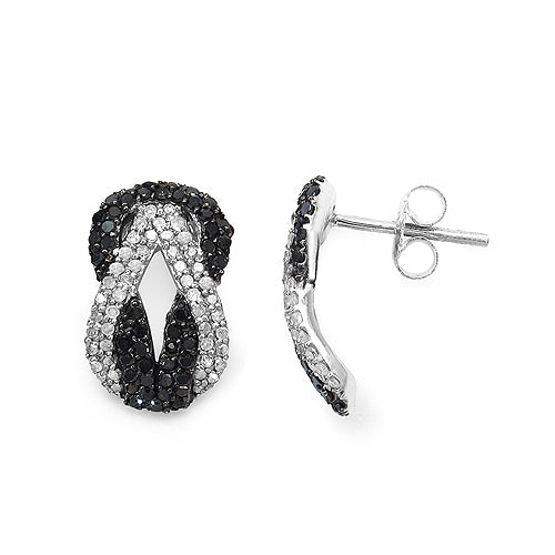 1.05 Carat Genuine Black Diamond & White Diamond .925 Sterling Silver Earrings by Avera Group