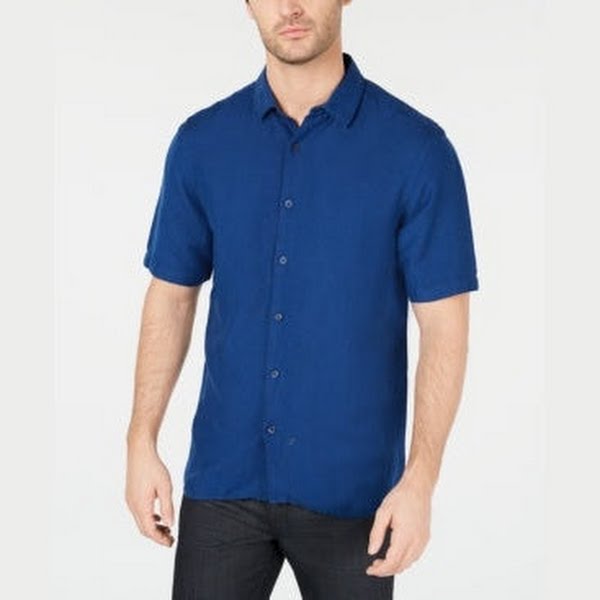 Alfani Mens Linen Blend Wear to Work Button-Down Shirt, Medium by Vanessa Jane