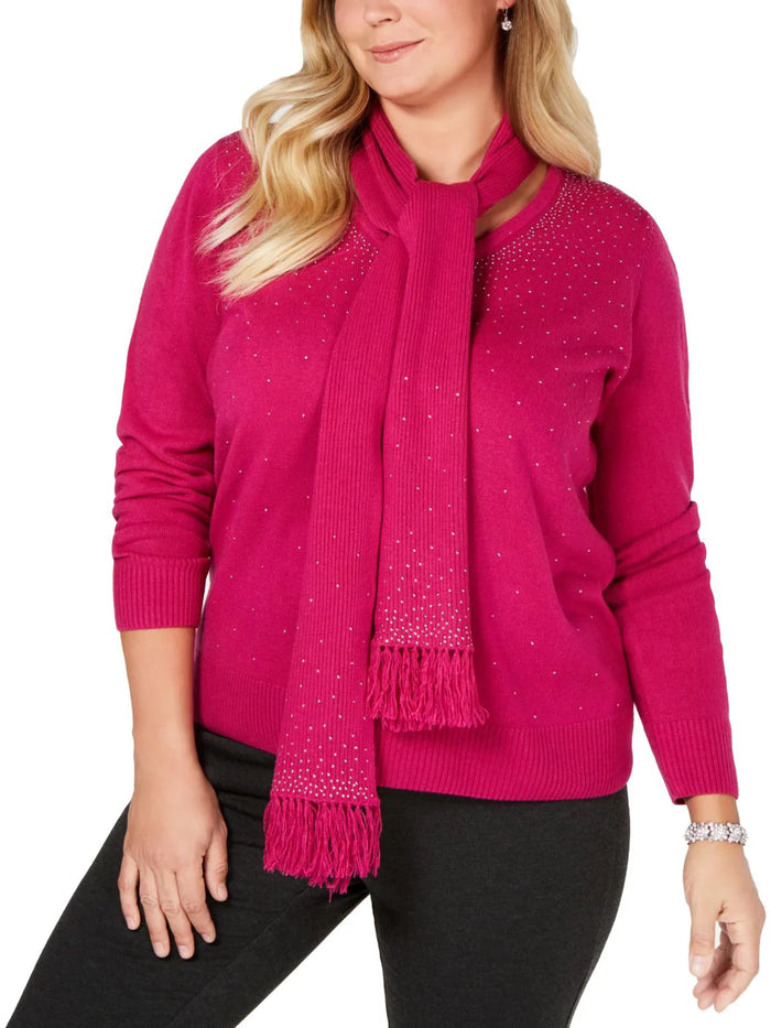Karen Scott Plus Size Embellished Sweater & Scarf, Various Colors by Vanessa Jane