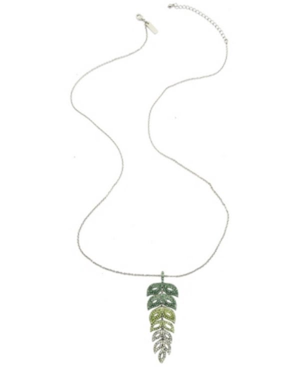 Inc Silver-Tone Ombre Crystal Leaf Long Pendant Necklace by Vanessa Jane