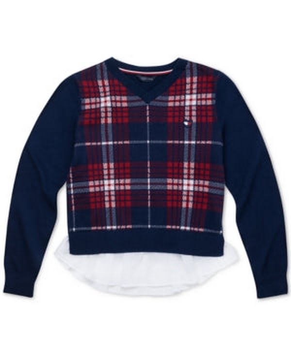 Tommy Hilfiger Girls Cotton Plaid Peplum Sweater, Size 5 by Vanessa Jane