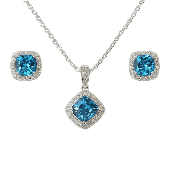 Earrings and Necklace Natural Cushion Blue Topaz Jewelry Sets by Fine Color Jewels