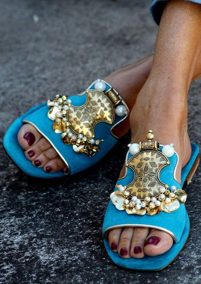 Elina Linardaki Cleopatra Sandals, Turquoise, Size 5 by Price Is Right Miami