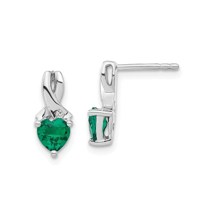 Emerald and Diamond Heart Earrings Sterling Silver by Fine Color Jewels