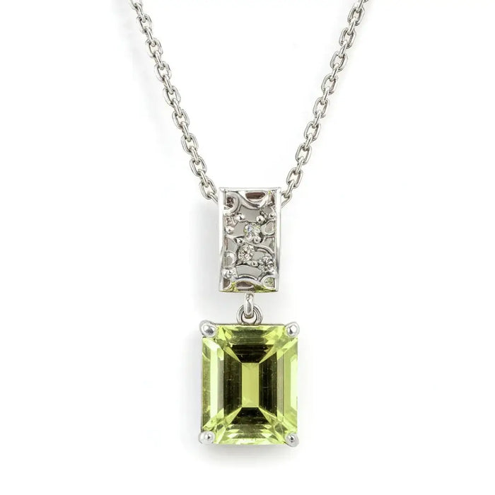 Emerald Cut Lemon Quartz Pendant Necklace by Fine Color Jewels