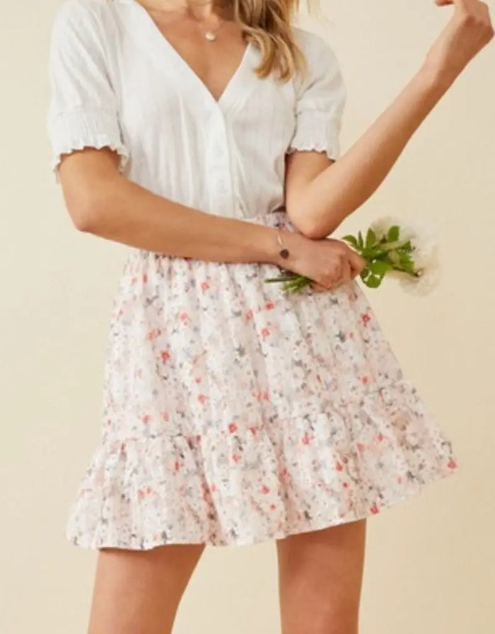 Eyelet Embroidered Floral Elastic Waist Skirt - Pink by Boutique 23