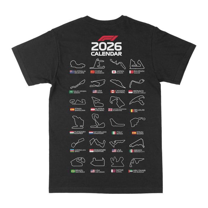 F1 2026 Race Calendar Graphic Tee by Obsessed with graphic tees