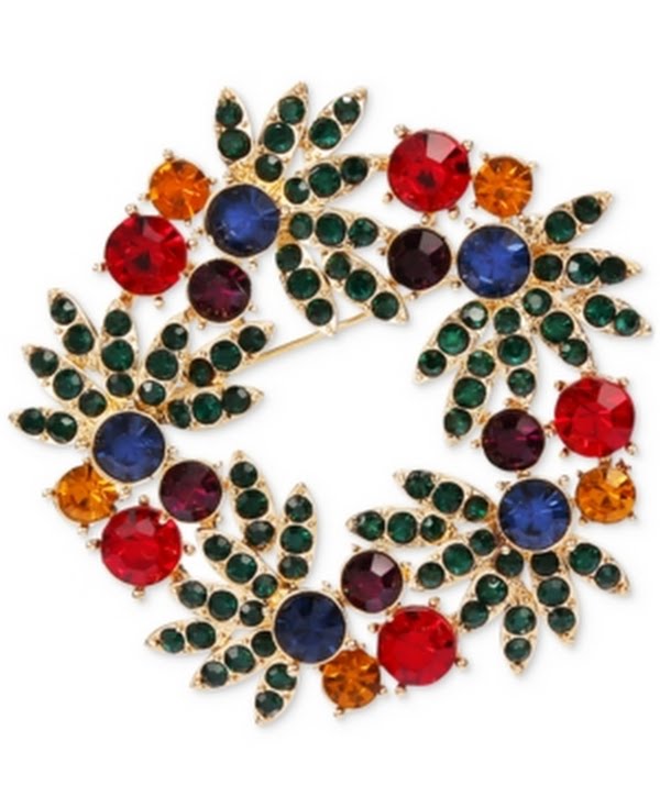 Charter Club Gold-Tone Multicolor Crystal Wreath Pin by Vanessa Jane