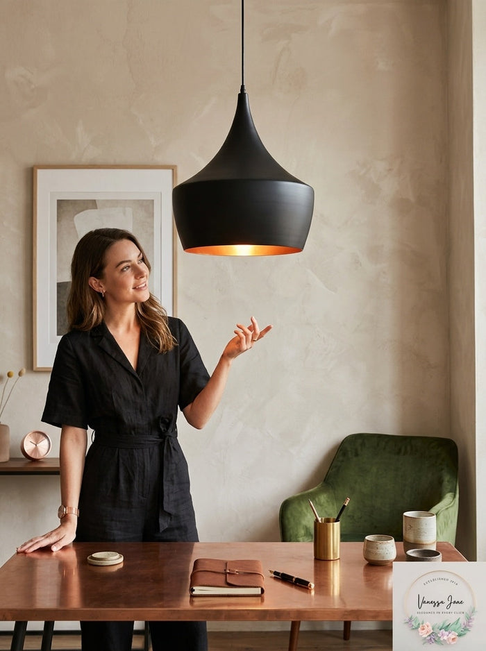 Zuo Copper Ceiling Lamp in Matte Black Finish by Vanessa Jane