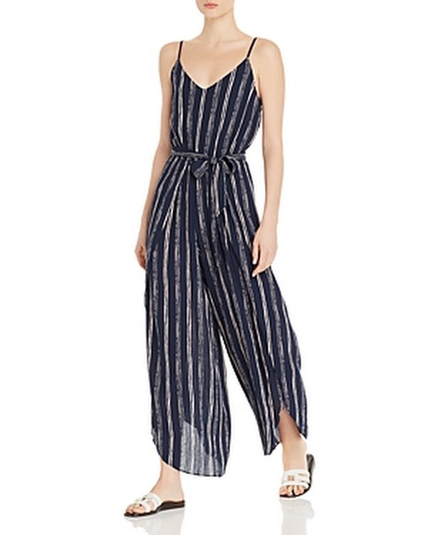 Aqua Womens Striped Wide-Leg Jumpsuit by Vanessa Jane